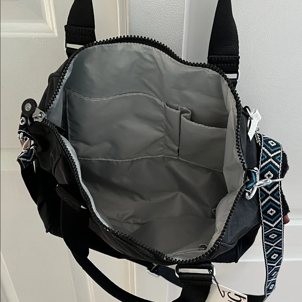 Kipling Black Crossbody Bag with Patterned Strap - Picture 9 of 10